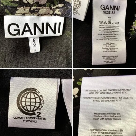 GANNI Ditsy Floral Georgette Wrap Dress Black Purple - Picture 9 of 11